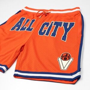 Just Don All City Deluxe Basketball Shorts L Orange Blue Knicks Mesh Patch NWT